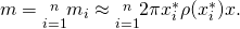 Rendered by QuickLaTeX.com m=\underset{i=1}{\overset{n}{\text{∑}}}{m}_{i}\approx \underset{i=1}{\overset{n}{\text{∑}}}2\pi {x}_{i}^{*}\rho ({x}_{i}^{*})\text{Δ}x.