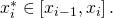 {x}_{i}^{*}\in \left[{x}_{i-1},{x}_{i}\right].