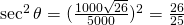 \sec^2 \theta =(\frac{1000\sqrt{26}}{5000})^2=\frac{26}{25}