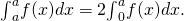 Rendered by QuickLaTeX.com {\int }_{\text{−}a}^{a}f(x)dx=2{\int }_{0}^{a}f(x)dx.