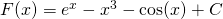 F(x)={e}^{x}-{x}^{3}- \cos (x)+C