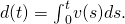 Rendered by QuickLaTeX.com d(t)={\int }_{0}^{t}v(s)ds.