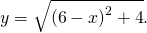 y=\sqrt{{(6-x)}^{2}+4}.