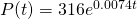 P(t)=316e^{0.0074t}