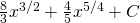 \frac{8}{3}{x}^{3\text{/}2}+\frac{4}{5}{x}^{5\text{/}4}+C