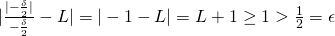 Rendered by QuickLaTeX.com |\frac{|-\frac{\delta}{2}|}{-\frac{\delta}{2}}-L|=|-1-L|=L+1\ge 1>\frac{1}{2}=\epsilon