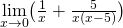 \underset{x\to 0}{\lim}\big(\frac{1}{x}+\frac{5}{x(x-5)}\big)