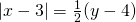 Rendered by QuickLaTeX.com |x-3|=\frac{1}{2}(y-4)