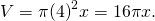 Rendered by QuickLaTeX.com V=\pi {(4)}^{2}\text{Δ}x=16\pi \text{Δ}x.