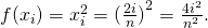 Rendered by QuickLaTeX.com f({x}_{i})={x}_{i}^{2}={(\frac{2i}{n})}^{2}=\frac{4{i}^{2}}{{n}^{2}}.