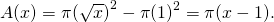 Rendered by QuickLaTeX.com A(x)=\pi {(\sqrt{x})}^{2}-\pi {(1)}^{2}=\pi (x-1).