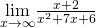 \underset{x\to \text{−}\infty }{\text{lim}}\frac{x+2}{{x}^{2}+7x+6}