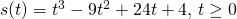 s(t)=t^3-9t^2+24t+4, \, t\ge 0