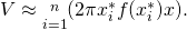 V\approx \underset{i=1}{\overset{n}{\text{∑}}}(2\pi {x}_{i}^{*}f({x}_{i}^{*})\text{Δ}x).