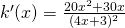 Rendered by QuickLaTeX.com k^{\prime}(x)=\frac{20x^2+30x}{(4x+3)^2}