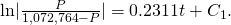 \text{ln}|\frac{P}{1,072,764-P}|=0.2311t+{C}_{1}.