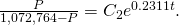 \frac{P}{1,072,764-P}={C}_{2}{e}^{0.2311t}.