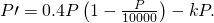 P\prime =0.4P\left(1-\frac{P}{10000}\right)-kP.