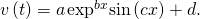 v\left(t\right)=a\phantom{\rule{0.1em}{0ex}}{\text{exp}}^{bx}\text{sin}\left(cx\right)+d.