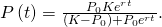 P\left(t\right)=\frac{{P}_{0}K{e}^{rt}}{\left(K-{P}_{0}\right)+{P}_{0}{e}^{rt}}.