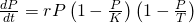 \frac{dP}{dt}=\text{−}rP\left(1-\frac{P}{K}\right)\left(1-\frac{P}{T}\right)