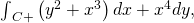 {\int }_{C+}\left({y}^{2}+{x}^{3}\right)dx+{x}^{4}dy,