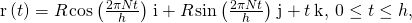 Rendered by QuickLaTeX.com \text{r}\left(t\right)=R\phantom{\rule{0.1em}{0ex}}\text{cos}\left(\frac{2\pi Nt}{h}\right)\phantom{\rule{0.1em}{0ex}}\text{i}+R\phantom{\rule{0.1em}{0ex}}\text{sin}\left(\frac{2\pi Nt}{h}\right)\phantom{\rule{0.1em}{0ex}}\text{j}+t\phantom{\rule{0.2em}{0ex}}\text{k},\phantom{\rule{0.2em}{0ex}}0\le t\le h,