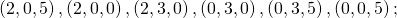 \left(2,0,5\right),\left(2,0,0\right),\left(2,3,0\right),\left(0,3,0\right),\left(0,3,5\right),\left(0,0,5\right);