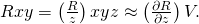 Rendered by QuickLaTeX.com \text{Δ}R\text{Δ}x\text{Δ}y=\left(\frac{\text{Δ}R}{\text{Δ}z}\right)\text{Δ}x\text{Δ}y\text{Δ}z\approx \left(\frac{\partial R}{\partial z}\right)\text{Δ}V.
