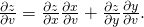 Rendered by QuickLaTeX.com \frac{\partial z}{\partial v}=\frac{\partial z}{\partial x}·\frac{\partial x}{\partial v}+\frac{\partial z}{\partial y}·\frac{\partial y}{\partial v}.