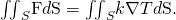 Rendered by QuickLaTeX.com {\iint }_{S}\text{F}·d\text{S}={\iint }_{S}\text{−}k\nabla T·d\text{S}.