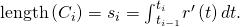 Rendered by QuickLaTeX.com \text{length}\left({C}_{i}\right)=\text{Δ}{s}_{i}={\int }_{{t}_{i-1}}^{{t}_{i}}‖{r}^{\prime }\left(t\right)‖dt.
