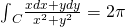 {\int }_{C}^{}\frac{xdx+ydy}{{x}^{2}+{y}^{2}}=2\pi
