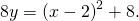 Rendered by QuickLaTeX.com 8y={\left(x-2\right)}^{2}+8.