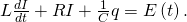Rendered by QuickLaTeX.com L\frac{dI}{dt}+RI+\frac{1}{C}q=E\left(t\right).