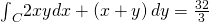{\int }_{C}^{}2xydx+\left(x+y\right)dy=\frac{32}{3}