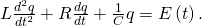 Rendered by QuickLaTeX.com L\frac{{d}^{2}q}{d{t}^{2}}+R\frac{dq}{dt}+\frac{1}{C}q=E\left(t\right).