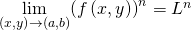 Rendered by QuickLaTeX.com \underset{\left(x,y\right)\to \left(a,b\right)}{\text{lim}}{\left(f\left(x,y\right)\right)}^{n}={L}^{n}