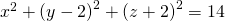 {x}^{2}+{\left(y-2\right)}^{2}+{\left(z+2\right)}^{2}=14