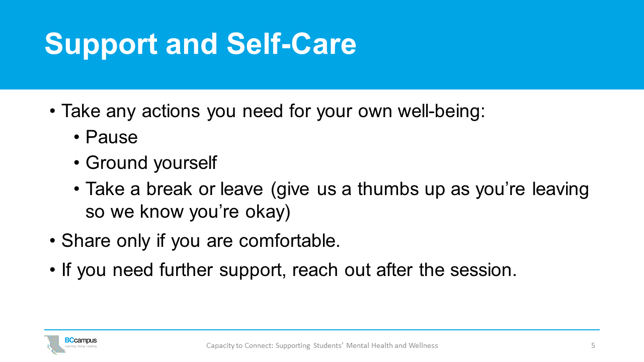 slide 5: support and self care