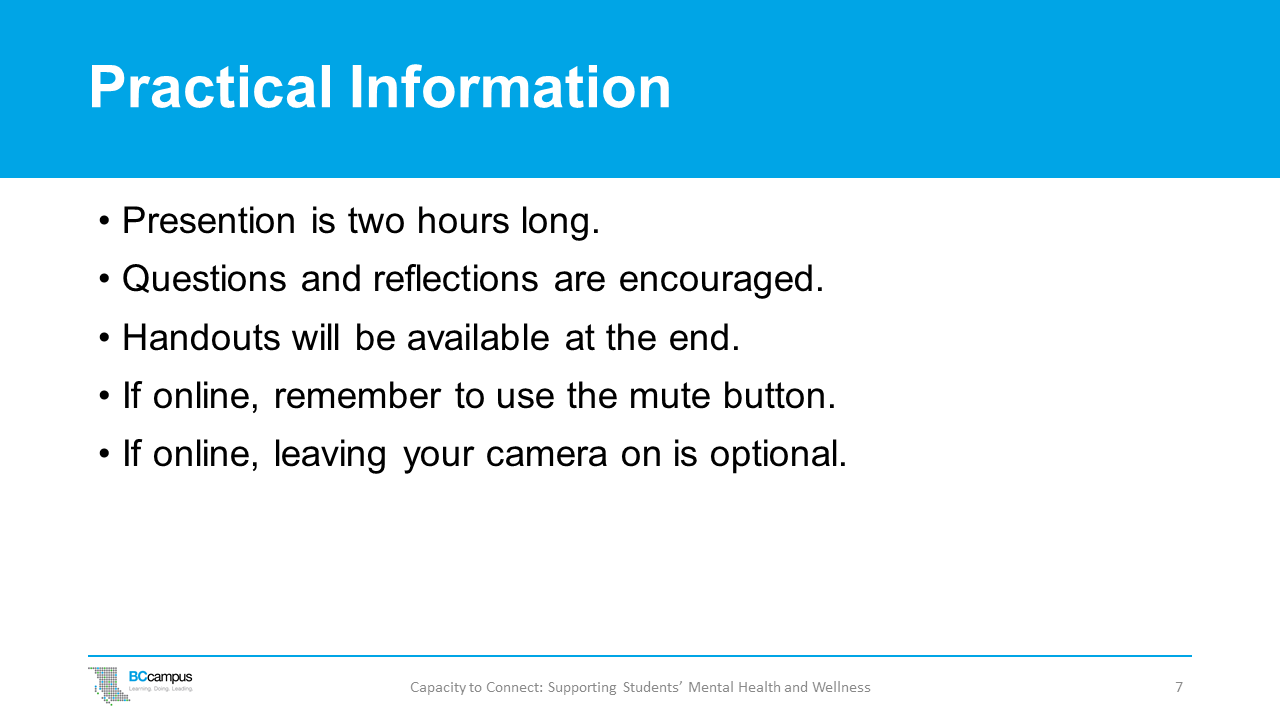 slide 7: practical information