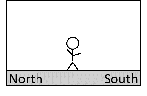 Person standing on ground. Left of image is north, right of image is south.