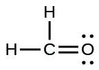 A Lewis structure shows a carbon atom that is single bonded to two hydrogen atoms and double bonded to an oxygen atom. The oxygen atom has two lone pairs of electrons.