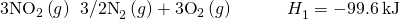 Rendered by QuickLaTeX.com 3{\text{NO}}_{2}\left(g\right)\phantom{\rule{0.2em}{0ex}}⟶\phantom{\rule{0.2em}{0ex}}{\text{3/2N}}_{2}\left(g\right)+{\text{3O}}_{2}\left(g\right)\phantom{\rule{3em}{0ex}}\text{Δ}{H}_{1}^{°}=-99.6\phantom{\rule{0.2em}{0ex}}\text{kJ}