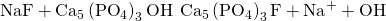 Rendered by QuickLaTeX.com \text{NaF}+{\text{Ca}}_{\text{5}}\left({\text{P}{\text{O}}_{4}\right)}_{3}\text{OH}\phantom{\rule{0.2em}{0ex}}⇌\phantom{\rule{0.2em}{0ex}}{\text{Ca}}_{\text{5}}\left({\text{P}{\text{O}}_{4}\right)}_{3}\text{F}+{\text{Na}}^{+}+{\text{OH}}^{\text{−}}