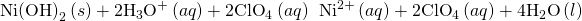 Rendered by QuickLaTeX.com \text{Ni}{\left(\text{OH}\right)}_{2}\left(s\right)+2{\text{H}}_{3}{\text{O}}^{\text{+}}\left(aq\right)+{\text{2ClO}}_{4}{}^{\text{−}}\left(aq\right)\phantom{\rule{0.2em}{0ex}}⟶\phantom{\rule{0.2em}{0ex}}{\text{Ni}}^{2+}\left(aq\right)+{\text{2ClO}}_{4}{}^{\text{−}}\left(aq\right)+{\text{4H}}_{2}\text{O}\left(l\right)