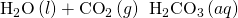 Rendered by QuickLaTeX.com {\text{H}}_{2}\text{O}\left(l\right)+{\text{CO}}_{2}\left(g\right)\phantom{\rule{0.2em}{0ex}}⟶\phantom{\rule{0.2em}{0ex}}{\text{H}}_{2}{\text{CO}}_{3}\left(aq\right)