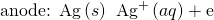 Rendered by QuickLaTeX.com \text{anode: Ag}\left(s\right)\phantom{\rule{0.2em}{0ex}}⟶\phantom{\rule{0.2em}{0ex}}{\text{Ag}}^{\text{+}}\left(aq\right)+{\text{e}}^{\text{−}}