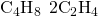 Rendered by QuickLaTeX.com {\text{C}}_{4}{\text{H}}_{8}\phantom{\rule{0.2em}{0ex}}⟶\phantom{\rule{0.2em}{0ex}}{\text{2C}}_{2}{\text{H}}_{4}