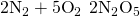 Rendered by QuickLaTeX.com 2{\text{N}}_{2}+5{\text{O}}_{2}\phantom{\rule{0.2em}{0ex}}⟶\phantom{\rule{0.2em}{0ex}}2{\text{N}}_{2}{\text{O}}_{5}